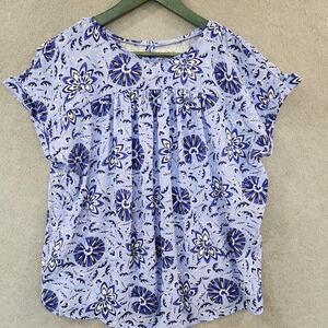Ann Taylor LOFT Purple Floral Blouse Top‎ Womens M Cap Sleeve Feminine